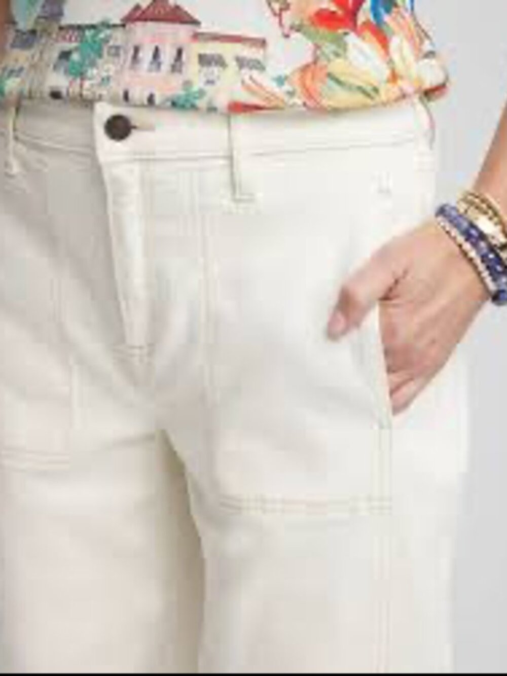 Chico's Off White High Rise Utility Patch Pocket Straight Crop Jeans 0.5R 6